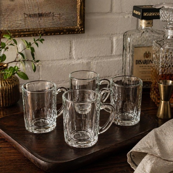 Other - Arcoroc France Glass Cordial Mugs Set of 4 Paneled Shot Glass‎ Vintage Barware